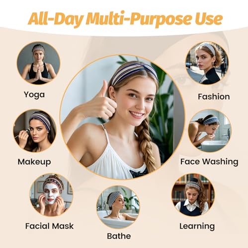 Image of Headbands for Women - 6 Pack Wide Elastic Hair Bands | Stretchy Sweatbands Hair Bands | Soft Sports Thin Head Bands | Non-Slip Accessories Bands for Fashion, Washing Face, Workouts, Yoga, Daily Use