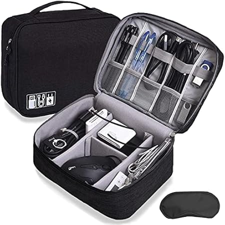 Talentos ガジェットポーチ トラベルポーチ 小物入れ 大容量 旅行 出張 Pc周辺機器整理 オフィス ケーブル収納 ブラック Talentos