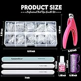 Clear Nail Tips, Artificial French Acrylic Press on Nails Set, 500 Pcs Coffin Half Cover Natural False Nails with Nail Glue Nail Files Buffer Shiner Nail Clipper & Nail Brush by Teenitor, - Image 7