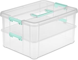 Sterilite 4 Pack Stackable Storage Bins, 2 Layers, Latching Lids, Stack and Carry, Clear