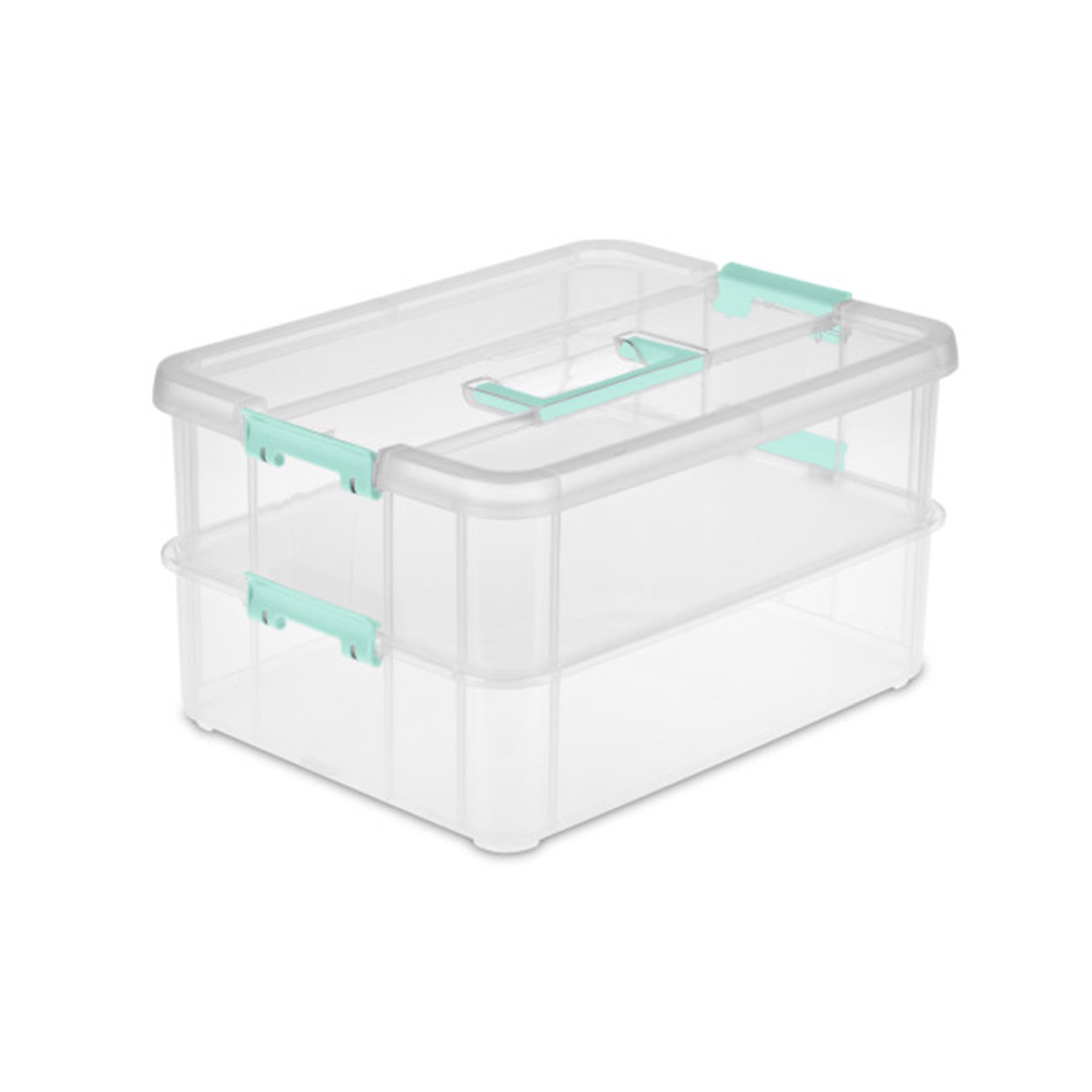 Sterilite 4 Pack Stackable Plastic Storage Bins, 2 Layers, Latching Lids, Stack and Carry, Clear