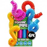 BUNMO Pop Tubes - Sensory Toys - Fidget Toys - Imaginative Play & Stimulating Creative Learning - Hours of Fun for Kids - Tons of Ways to Play - Non-Mouthable Toy 3+ - 4 Pack Large