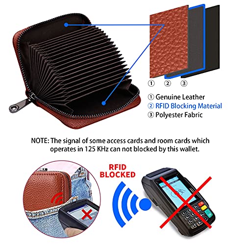 Image of LINNO RFID 20 Card Slots Credit Card Holder Genuine Leather Small Card Case for Women or Men Accordion Wallet with Zipper