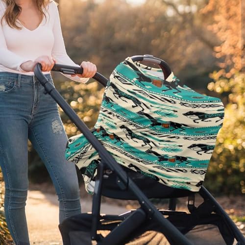Image of Youngerbaby Western Aztec Horse Nursing Cover for Newborns Breastfeeding Cover Scarf Baby Car Seat Covers Infant Stroller Cover Carseat Canopy for Girls and Boys Full Coverage