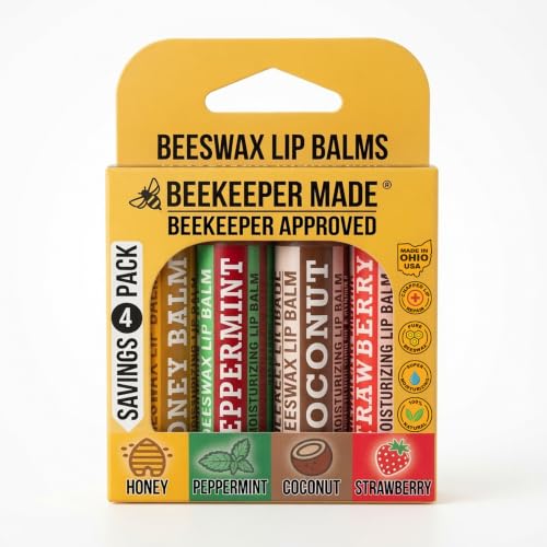 Image of Lip Balm, Honey /Peppermint /Coconut /Strawberry, 4 Pack