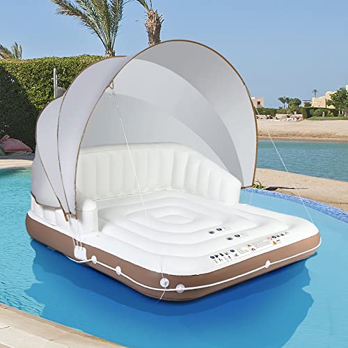 giantex canopy island, pool float w/spf50+ retractable detachable sunshade, adult w/2 cup holders high backrest armrest, 71" x island inflatable lounge, load 440lbs