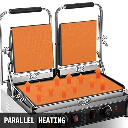 VEVOR Kontakt Grill LD-813E Panini Grill Effiziente Heizfläche 490x230mm, Grilltoaster aus Edelstahl, 1,8kw Kontaktgrill… – Bild 5