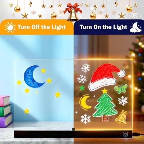 LED Notiztafel mit Farben, Verstellbarem Ständer, 30x20CM LED Note Board, 12 Buntstifte, Transparente Acryl Leuchtende Schreibtafel, Abwischbar Beleuchtetes Wordpad