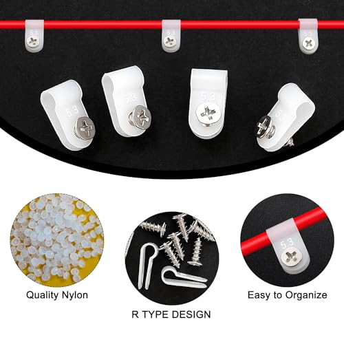 VooGenzek 100 PCS 3/16 Inch R-Type Cable Clip Wire Clamp, Nylon Screw Mounting Cord Fastener Clips with 100 PCS Screws - Image 3