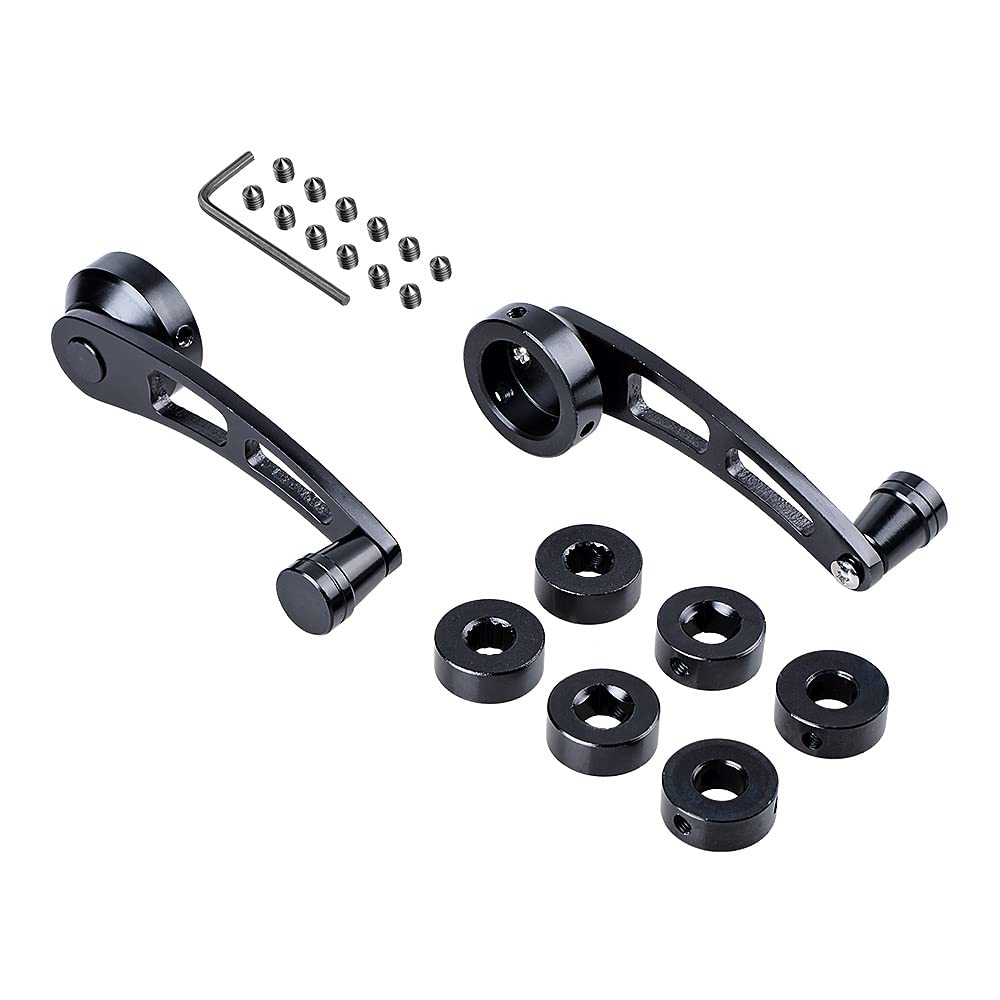 AutoXcessori Black Completed kit (2X Winder Cranks + 6X Round/Square/Round Spline Fix Ring) Aluminum Billet Manual Car Window Crank Handle Winder Universal fit for Truck Pickup