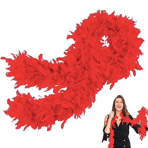 POPOYU Rot Federboa,Boa für Damen und Mädchen,80g 2m/6.6ft Natürliche Truthah Feder-Boa,Rot Federboa Halt für Straßenfasching,Geburtstagsfeier,Konzert,Karneval,Tischdeko, Halloween,Weihnachtsfeier