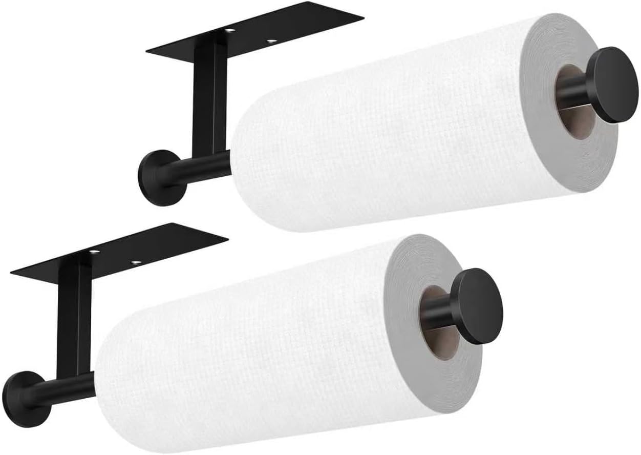 Paper Towel Holder Under Cabinet, Paper Towel Holder Wall Mount, Under Cabinet Paper Towel Holder - Self Adhesive No Drill, No Drilling SUS304 Stainless Steel Kitchen Bathroom Sink Pantry Fridge Black