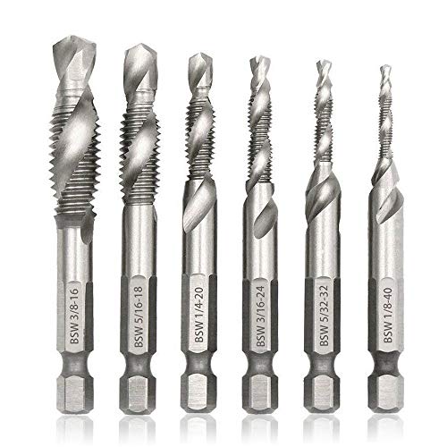 Foret taraudeur queue hexagonale HSS taraud hélicoïdal 1/8 à 3/8 Mesee 6 pcs