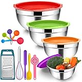 Dauerhaft & Gesund -- Homikit Rührschüssel Set ist aus lebensmittelechtem Edelstahl ohne schädliche Beschichtung hergestellt, rostfrei, Sie müssen sich keine Sorgen machen, dass schädliches Material in Ihre Lebensmittel auslaugt, Starke Belastung Konstruktion und fühlen sich robust in Ihren Händen, auch langlebig genug, um in die Spülmaschine, Kühlschränke, Gefrierschränke zu stellen