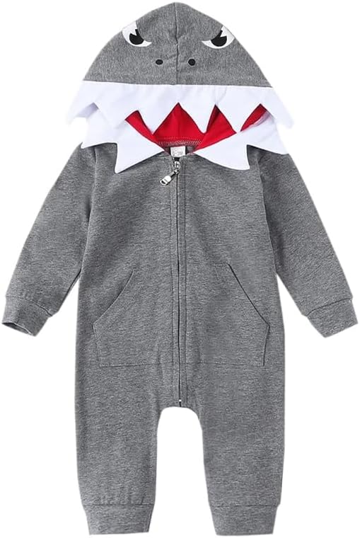 Newborn Infant Baby Boys Girls Cartoon Shark Halloween Christmas Hoodie Romper Jumpsuit Outfits Clothes - Image 3