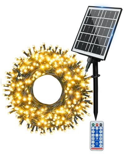 Ollny Solar Lights Outdoor Garden 60m 600 LEDs Fairy Light, Waterproof Warm White String with 8 Modes Large Capacity, Outside Decorative Lighting for Tree Fence Gazebo Patio Camping Decorations