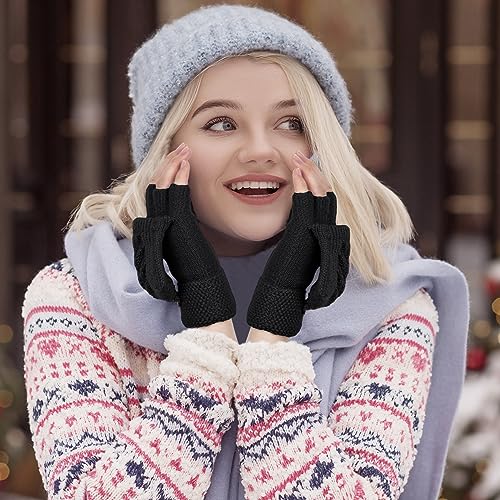 YSense Luvas femininas de inverno, pacote com 2 luvas quentes conversíveis sem dedos para mulheres,