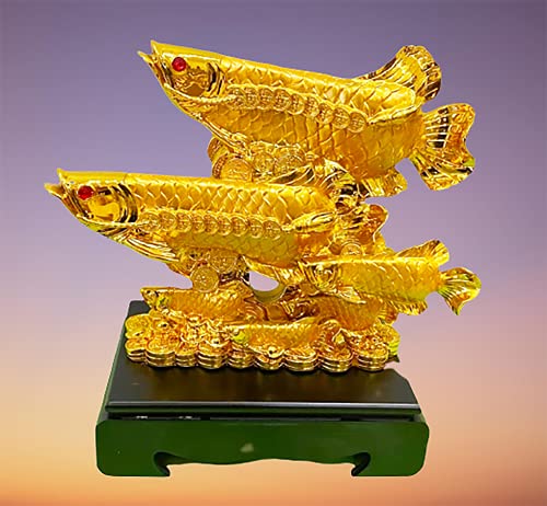 Image of Fengshui Exclusive Polyresin Set of 1 X-Large Golden Big Size Polyresin Double Arowana Fish with Money Coins Showpiece for Office Decor, Home Decoration (AF-2618)