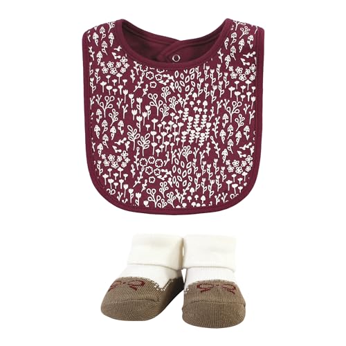 Image of Hudson Baby Unisex Baby Cotton Bib and Sock Set, Little Love Flowers, One Size