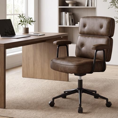 OLIXIS Ergonomic Home Office Desk Chair PU Leather Computer Chair with Lumbar Support Adjustable Height Rolling Swivel Executive Task Armrests Modern Brown