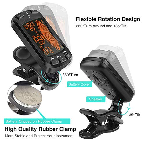 Lekato Guitar Tuner Clip On Metronome Tuner Tone Generator 3 In 1 Multifunction Portable For All Instruments, Bass, Chromatic, Instruments, Violin And Ukulele (Battery Clipped On The Silicone Pad) #TOP2