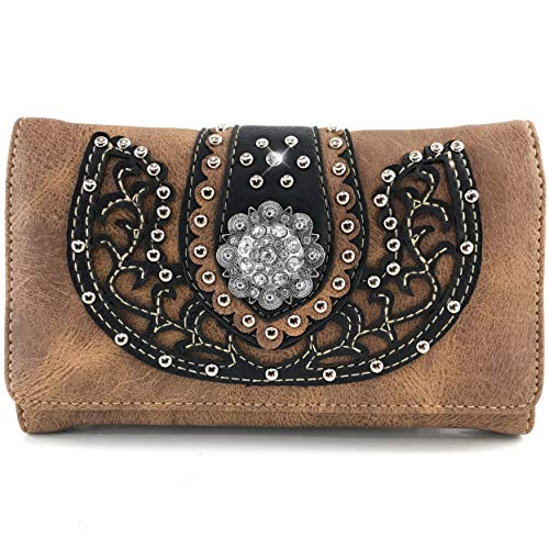 Zelris Western Albino Floral Buckle Conceal Carry Women Crossbody Trifold Wallet - Main Image