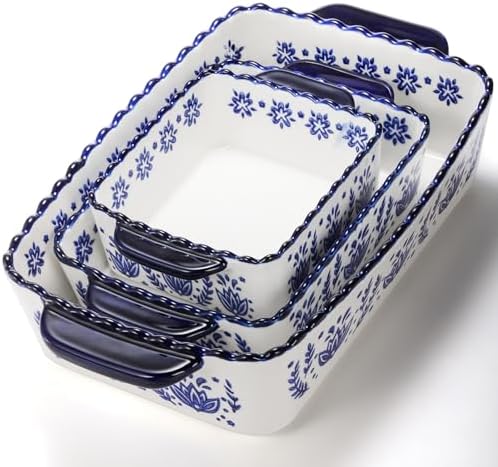 SOUJOY 3 Pack Porcelain Bakeware Set, Rectangular Baking Dishes, Lasagna Pan for Cooking, Kitchen, Casserole Dishes, Cake Dinner, Banquet and Daily Use - Thumbnail 4