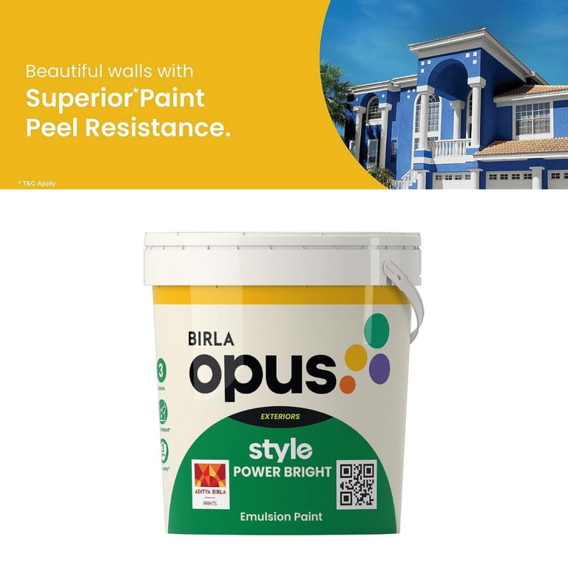 Image of Birla Opus Style Power Bright Exterior Paint - Superior Whiteness, Anti-Algal, Low VOC, 3-Year Warranty 10 Litre - WW 0109