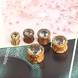 Aotiwe Zestaw 2 kolczyków tunelowych 12 mm, tunele do uszu, tunele do uszu, kolorowe z cyrkonią, drewniane kolczyki do piercingu
