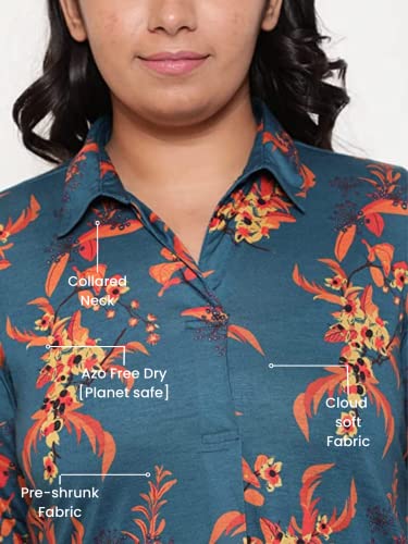 Image of AMYDUS Plus Size Women Printed Top | Centre Pleat for Tummy Flaws | Cloud Soft Fabric | Collared Neck | High-Low Hem | Complete Hip Coverage | Plus Size Tops for Women | L to 9XL