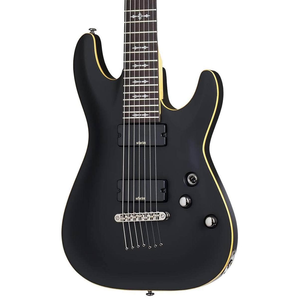 Schecter Chitarra elettrica a 7 corde a corpo solido, satinato nero invecchiato (3662)