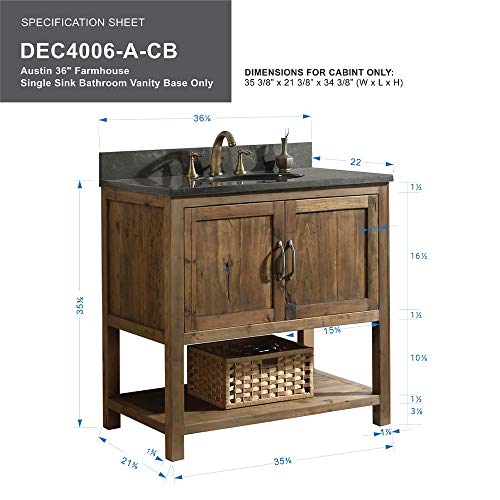 Design Element Dec4006-A-Cb Austin 36" Farmhouse Single Sink Bathroom Vanity Base Only-Solid Reclaimed Wood Constrcution, W X 21D X 34H, Natural #TOP4