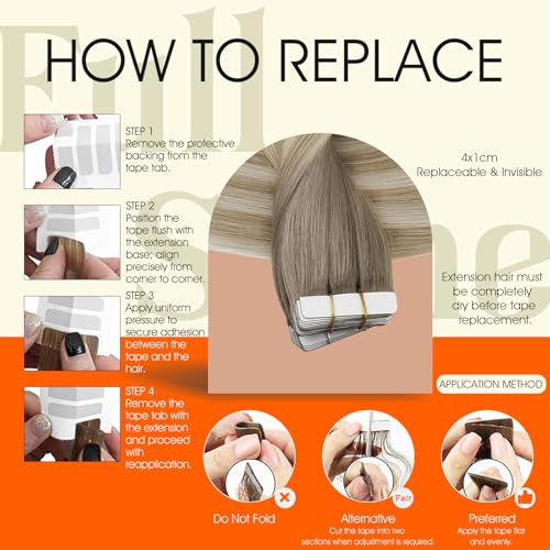 Image of Full Shine Balayage Tape in Extensions Color 19 /8 /60 Tape in Hair Extensions Human Hair 22Inch Seamless Skin Weft Double Sided Adhesive Extension for Daily Office Look 40Pcs 100G