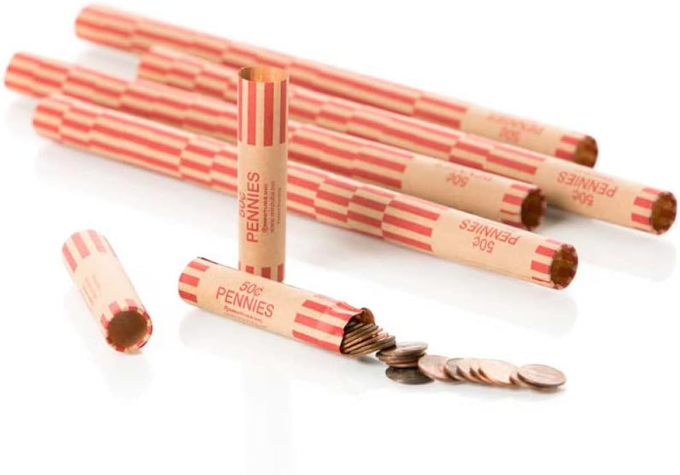 BankSupplies Preformed Coin Wrappers | 1000 Penny Coin Rolls | Nest & Stack | Coin Tubes | Tubular Coin Wrappers | Color Coded | Durable Construction | Red & Brown
