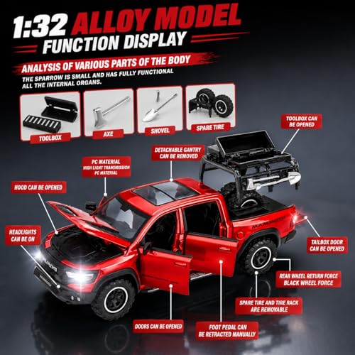 Image of Magicwand 1:32 Scale Die-Cast Metal Car Dodge RAM Mammoth with Openable Doors,Pull Back Action,Blinking Lights【Pack of 1】【Random Color】