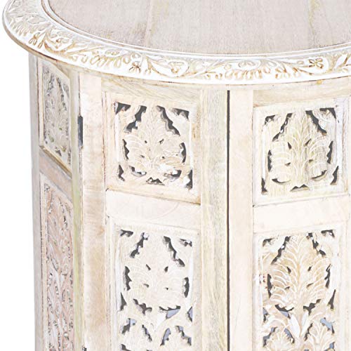 Marokkanischer Tisch Beistelltisch aus Holz Ashkar Weiss ø 45cm groß rund | Orientalischer runder Hocker Blumenhocker… – Bild 3