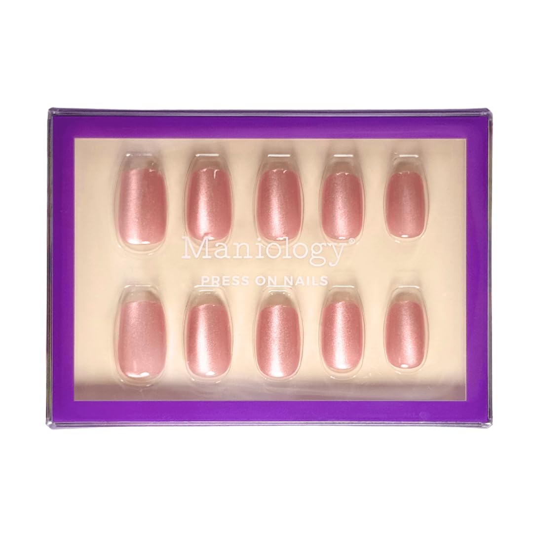 Maniology Peony Press-On Nails | Short Squoval in Soft Rose Pink with Glossy Magnetic Finish for Everyday Feminine Glam & Easy DIY Manicure – Reusable, 30-Piece 15 Sizes False Nails Kit