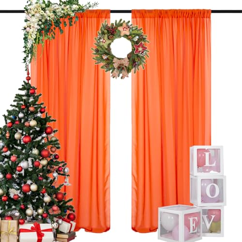 DUOBAO Orange Chiffon Backdrop Curtain 10FT Sheer Curtains 2 Panels
