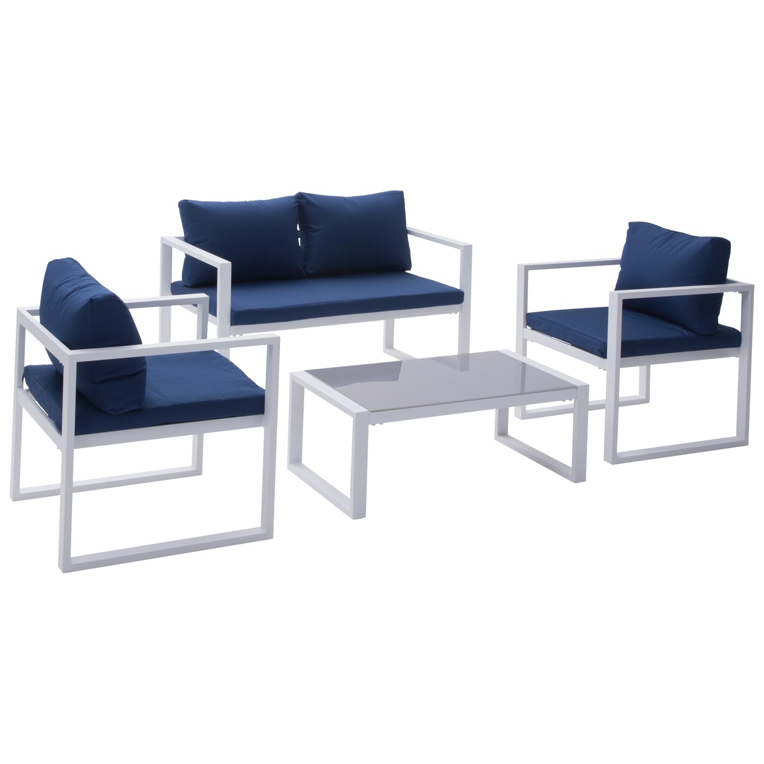 Happy Garden Salon de Jardin Ibiza en Tissu Bleu 4 Places - Aluminium Blanc