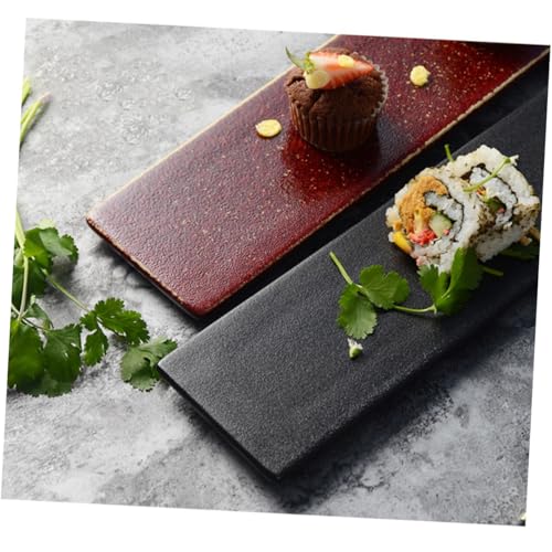Plato sushi rectangular de cerámica rojo miniatura 4