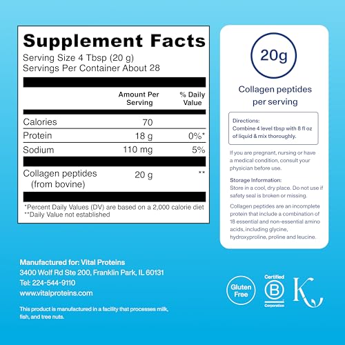 vital proteins collagen peptides powder - grass fed collagen peptides for hair nail skin bone amp joint health unflavored 27 servings