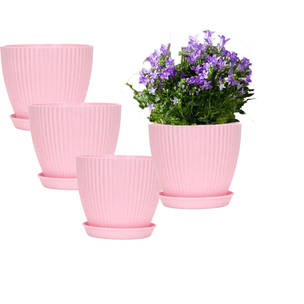 TECHBLAZE 6 Inch Flower Plastic Pots with Tray Plastic Round Plant Pots