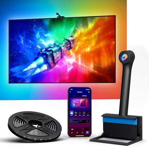 Ailofy Smart TV LED Backlight with Camera for 75-85 inch Screens, 16.4ft LED Strip Lights Sync to Screen& Music, Color Changing Lights for TV Compatible with Alexa & Google Assistant, App Control