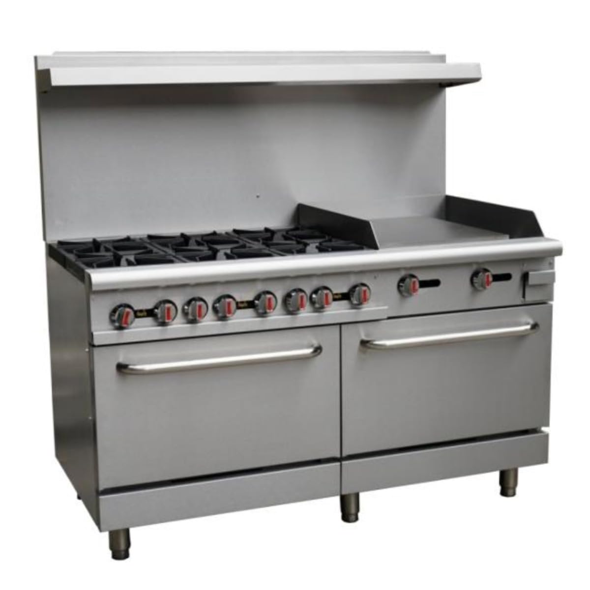 EMPURA 60" Freestanding Liquid Propane Range | Cooking Stove with Dual Standard Ovens (6) Cast-Iron Open Burners and 24" Right Side Griddle | 280,000 BTU | 60"W x 32-5/8"D x 60-3/8"H, Stainless Steel