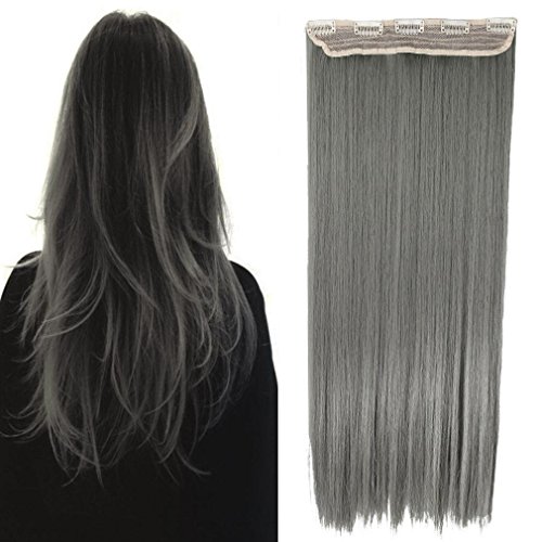 Charming Women 26 Inch 140G Long Clip in Hair Extensions One Piece Hairpiece 3/4 Half Hair Wig with 5 Clips (Gray)