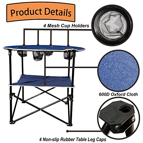 Outdoor Folding Picnic Table,Portable Double Layer Camping Table with Carrying Bag and 4 Cup Holders,Lightweight Collapsible Canvas Table for Beach,Outside, Campfires,BBQ,Fishing,Hiking,Tailgating - Thumbnail 4