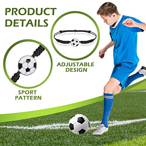 Reginary 18 Pcs Soccer Drawstring Bag and 18 Pcs Soccer Bracelet Bulk, Football Goodie Bags Drawstring Backpack Adjustable Braided Charm Bracelet Party Favors Supplies Gift for Boys Girls3