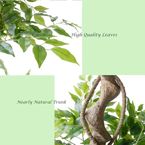 Image of 7ft Artificial Ficus Tree Fake Plant with White Planter