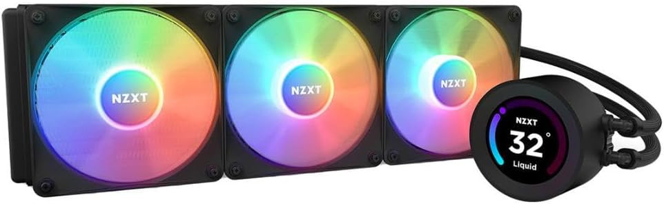 Kraken Elite RGB 360-360mm AIO CPU Liquid Cooler - Customizable 2.36"" Wide-Angle LCD Display for GIFs, Images, Performance Metrics - High-Performance Pump - 3 x F120 RGB Core Fans - Black