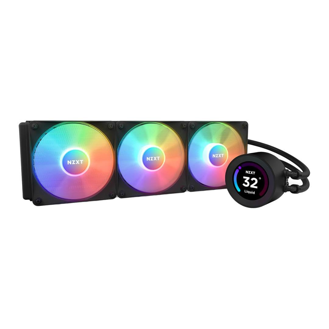 NZXT Kraken Elite RGB 360- RL-KR36E-B1-360mm AIO CPU Liquid Cooler - Customizable 2.36" Wide-Angle LCD Display for GIFS, Images, Performance Metrics - 3 x F120 RGB Core Fans - Black
